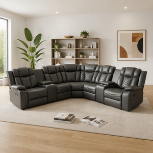 Contemporary <b>Reclining</b> Sofa Set Faux <b>Leather</b> With Led Light and Storage Console for Home Use - Product Image 2