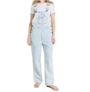 Customized Maternity Overalls Womens Relaxed Striped Denim Overalls Unisex Denim Overall