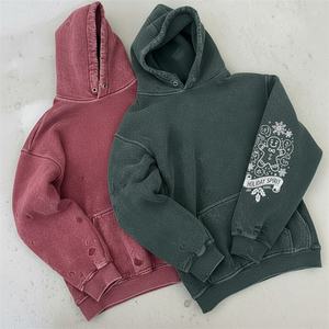 2025 impression personnalisée Logo polaire pull lourd Vintage lavé à l'acide en détresse Boxy sweat à capuche pour hommes hiver coupe ample - Product Image 1