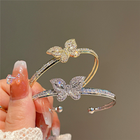 Bracelet papillon micro zircon avec bracelet glacé réglable pour femmes de la mode plaqué or véritable