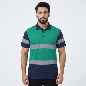 Polo de sécurité haute visibilité personnalisé Clush Industries pour travailleurs, avec bandes réfléchissantes, en polyester/coton respirant, vente en gros - Product Image 1