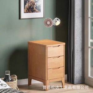 Mesita de noche de madera, mesita de noche creativa para dormitorio, mueble de almacenamiento multifuncional de madera maciza de tres niveles - Product Image 1
