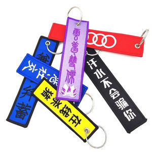 Grosir gantungan kunci Promosi laveros kain kustom Label logo bordir cincin Jet dikepang Label gantungan kunci bordir Jet Tag - Product Image 6