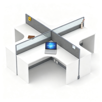 Poste de travail modulaire en forme de croix pour 4 personnes, cloison de bureau pour personnel, bureau modulaire 4 places pour bureau à aire ouverte