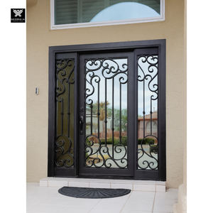 Porte en fer forgé artisanal à ouverture carrée, style Renaissance, avec panneaux latéraux en verre pour maisons de luxe - Product Image 6