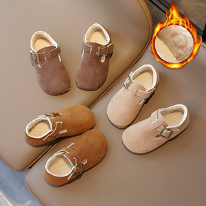 2025 Autumn and Winter New Retro Suede <strong>Kids</strong> <strong>Loafers</strong> with Cotton Lining for Warmth - Product Image 1