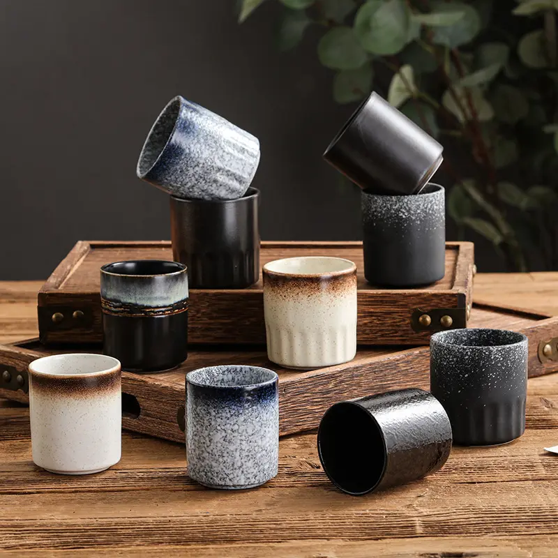 Custom LOGO 130ML Japanese Style Hand Painted Sake Cup Vintage Ceramic Tea Cup Restaurant Use Pottery Coffee Mug Wholesale