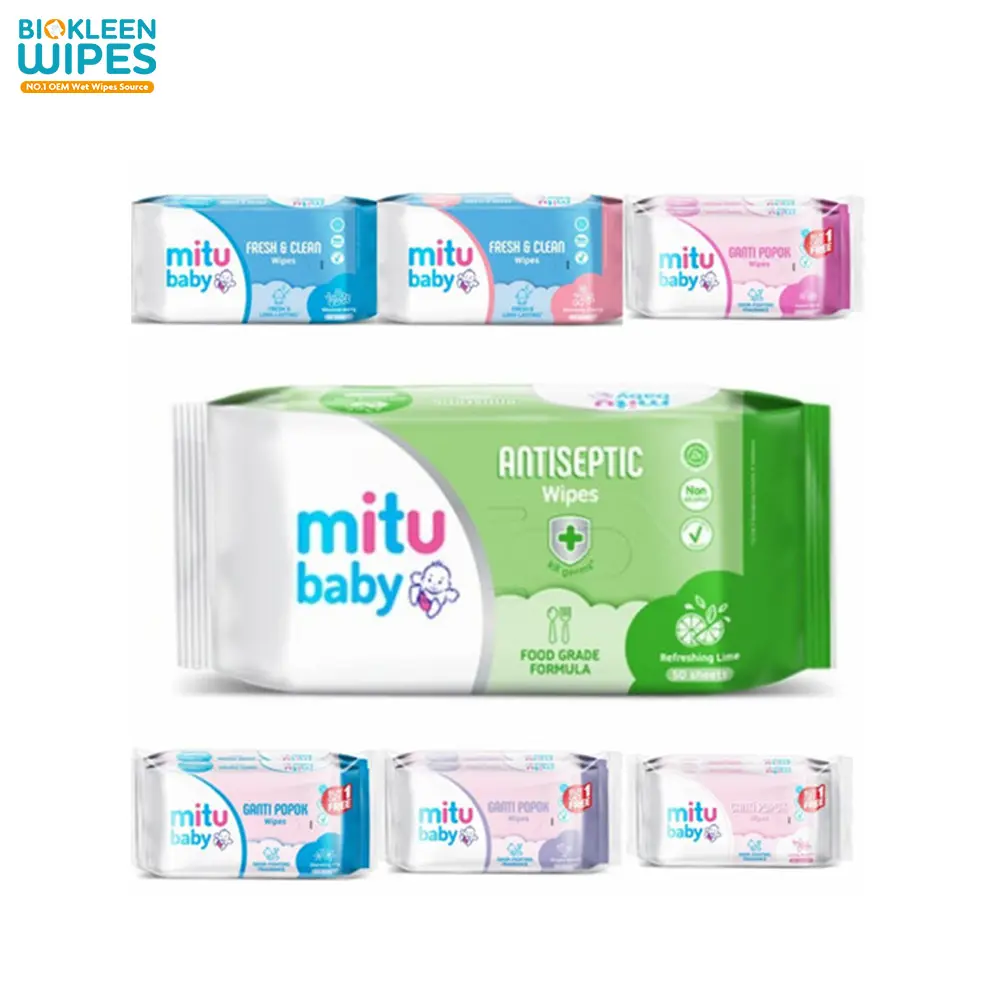Biokleen OEM Free Sample Mitu Baby Antiseptic Wipes 50s