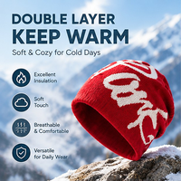 Bonnet d'hiver en tricot double couche avec logo personnalisé, motif jacquard lettres, chaud et tendance pour femme, vente en gros OEM ODM