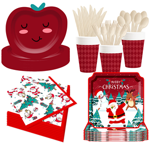 ชุดอุปกรณ์บนโต๊ะอาหารสำหรับงานเลี้ยงคริสต์มาส DAMAI แบบกำหนดเอง พร้อมลายแอปเปิ้ลแดงและลายซานตาคลอส จานกระดาษ ถ้วยกระดาษ และผ้าเช็ดปากแบบใช้แล้วทิ้ง - Product Image 4