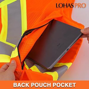 ANSI <strong>Hi</strong> <strong>Vis</strong> Class 2 Multiple 7 Pockets Fluorescent <strong>Orange</strong> for Men Women for Work Construction Large Back Pocket Safety Vest - Product Image 6