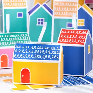 Pliant Créatif Coloré Maison Forme Papier Bonbons Cookie Boîte Cadeau Boîte D'emballage Décoratif