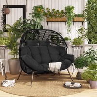 Banc contemporain personnalisé noir à cordon avec cadre en X, chaise longue d'extérieur 2 places pour jardin, patio, véranda, terrasse, salon
