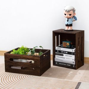 กล่องเก็บของไม้สีน้ำตาลทรงสี่เหลี่ยมผืนผ้า <span class=keywords><strong>2</strong></span> ชิ้น พร้อมหูหิ้ว สำหรับเก็บหนังสือและผลไม้ ขายดี กล่องไม้จัดระเบียบสำหรับใช้ในบ้าน - Product Image 3