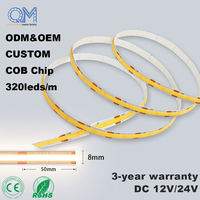 Tira de Luz LED COB de Alta Densidad Sin Costuras, 24V, 320 LED/m, 6000K, Blanco Frío, Sin Puntos