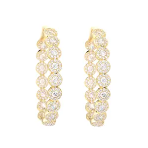 Original 925 Silver Gold Plated Pave CZ Large Oval Statement Hoop Earring