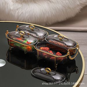 Oval Compartmentalized Fruit Platter With Lid And Handle For Living Room <b>Storage</b> <b>Trays</b> 2-3 Sections Food Serving Dish - Product Image 1