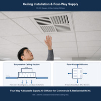 Diffuseur de plafond carré en aluminium CDSD commercial à 4 voies avec noyau amovible et lames réglables pour systèmes d'alimentation en air CVC