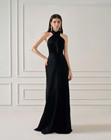 Luxe noir licou cou robe de soirée sans manches étage longueur Maxi robe pour la fête bal Cocktail OEM ODM personnalisé disponible