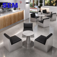 Ensemble de table et de banquettes de restaurant en acier inoxydable SEM, cuir noir, mobilier de salle à manger commercial pour hôtel, café