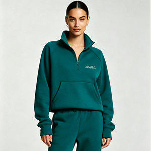<span class=keywords><strong>Sweat</strong></span>-<span class=keywords><strong>shirt</strong></span> à col cheminée LTD-H1069 avec <span class=keywords><strong>poche</strong></span> <span class=keywords><strong>kangourou</strong></span>, fermeture éclair quart de tour, logo brodé, vert, personnalisé pour femme - Product Image 1