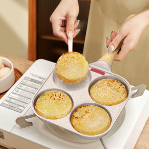 4 Hole Frying Pan Non-stick Maifan Stone Egg Pancake Maker with Wooden Handle Four-cup Omelet Pan for Breakfast Burger Ham - Product Image 5