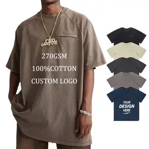 BES1733定制标志图形270GSM 100% 棉超大号男装空白街装复古酸洗男式t恤
