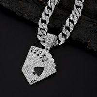 Collier pendentif en alliage de zinc en forme de lettre, motif As de Pique noir glacé, plaqué or/argent, bijoux de poker hip-hop pour soirée