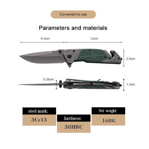 سكين بوشن للبيع بالجملة بمقبض أخضر من مادة <span class=keywords><strong>G10</strong></span>، سكين جيب قابل للطي للبقاء على قيد الحياة في الهواء الطلق والتخييم، مصنوع يدويًا مع شعار معدني مخصص - Product Image 3