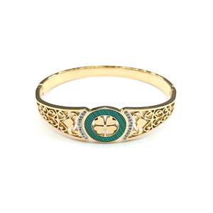 กำไลข้อมือแฟชั่น สแตนเลสสตีล 316L ชุบทอง PVD ลายใบโคลเวอร์สีเขียว เครื่องประดับสำหรับผู้หญิง - Product Image 1