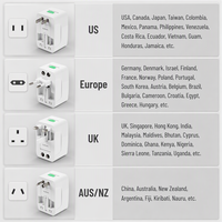 Adaptor Perjalanan Universal Internasional Serbaguna untuk Seluruh Dunia, Pengisi Daya Dinding, Adaptor Colokan Daya USA EU UK AUS untuk Ponsel Laptop