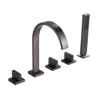Robinet de baignoire encastré gris bronze tout cuivre à double poignée, ensemble cinq pièces avec douchette de salle de bain rotative