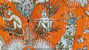 Handmade Indian Kantha <b>Quilt</b> Orange Printed Cotton Bedcover Bohemian Style All Season Home Decor <b>Throw</b> Blanket - Product Image 2