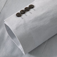 Setelan Pria ringan ventilasi Lapel takik abu-abu Blazer melar katun atasan 2 kancing kancing Breasted Single Linen Italia kualitas tinggi