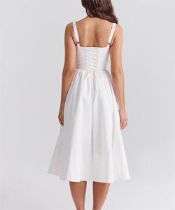 Abito da donna lungo personalizzato OEM Maxi da donna con cinturino piatto corsetto con scollo a trapezio <span class=keywords><strong>Midi</strong></span> da donna estate eleganti abiti Casual da donna - Product Image 6