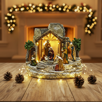 Décoration de crèche en polyrésine de style européen avec lumières LED musicales, fonctions animées, USB inclus, certifiée CE (usage intérieur)