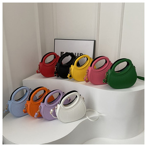 Nes Style Popular Color sólido Bolso a rayas Bolsos de mujer Diseñadores Pu Bolso de hombro redondo de moda - Product Image 2