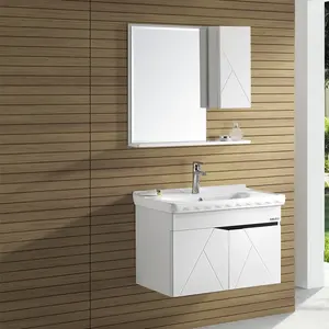 Lavabo de Pvc montado en la pared, mueble de baño con espejo, color blanco, Moderno