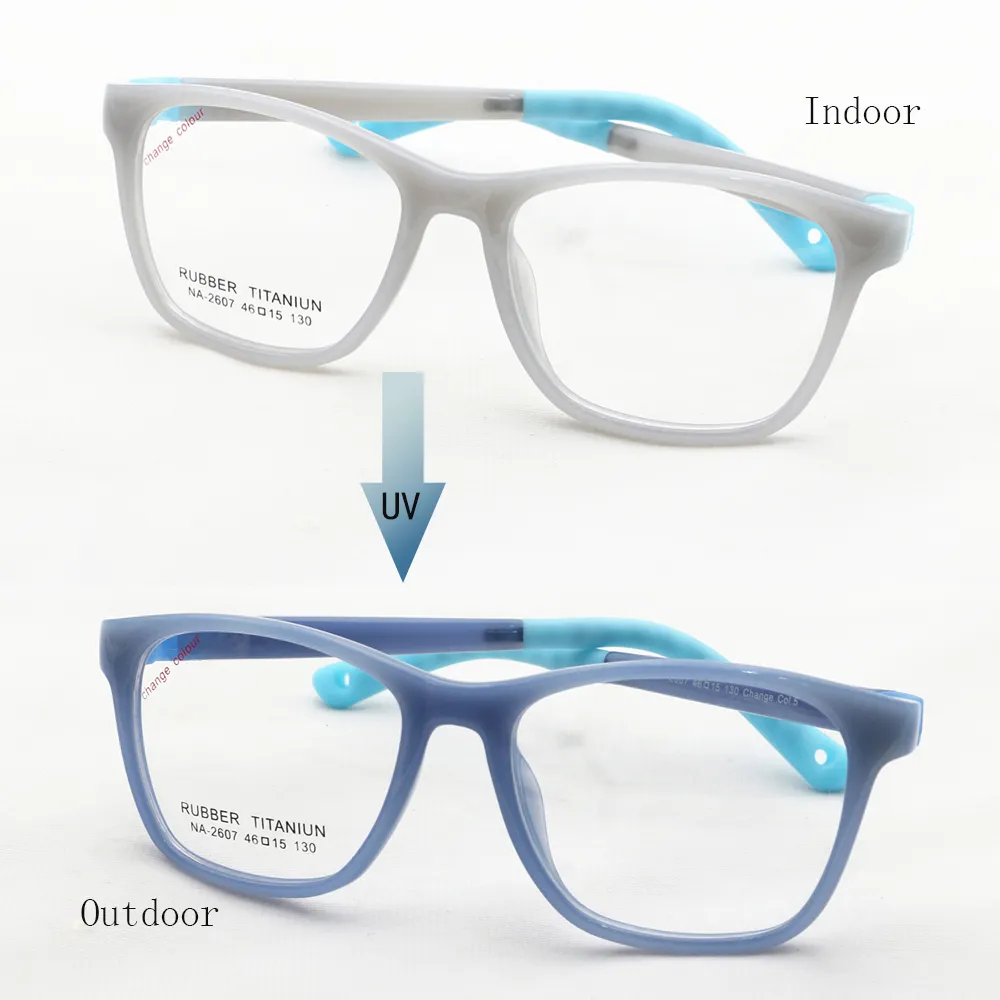 Tr90 Rubber Flexibele Kleurrijke Uv Meekleurende Brilmonturen Geen Schroef Verwijderbare Veranderende Kleuren Kinderen Optische Brillen Frame