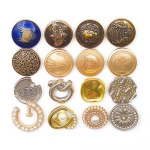 Vintage Metal Shank <b>Buttons</b> Round Embossed <b>Gold</b> Silver Blue Decorative Rhinestones Pearl Design for Clothing - Product Image 1