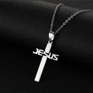 Collier ras du cou en acier inoxydable avec pendentif croix et monogramme lettre Jésus, bijoux pour hommes et femmes, à porter <span class=keywords><strong>au</strong></span> quotidien - Product Image 2