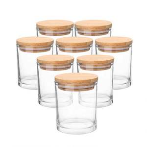 Vente en gros de pots à bougies en verre transparent ronds vides de 7 oz, 11 oz et 14 oz avec couvercle en bambou, prêts à l'étiquetage - Product Image 1