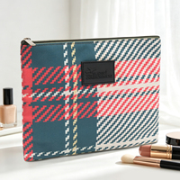Pochette cosmétique vintage à carreaux en toile polyvalente, sac de maquillage de luxe discret, pochette preppy, trousse de toilette à carreaux pour cadeau de Noël