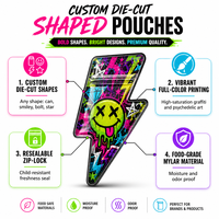 Op maat gedrukte, gestanste, holografische, hersluitbare, geurbestendige mylar zakjes met ritssluiting (3,5g) voor thee, specerijen, kruiden, snoep en gummy's