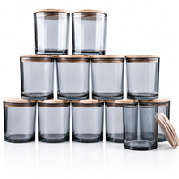 Bocaux à bougies en verre gris fumé avec couvercles en bois 8oz 10oz 12oz – Contenants vides pour la fabrication de bougies parfumées – Emballage en gros