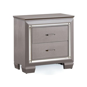 Table de chevet contemporaine en argent avec éclairage LED, tiroir à queue de pie, meuble de chambre à coucher - Product Image 5