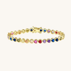 Bracciale di Moda Personalizzato Placcato Oro 18K Gioielli di Lusso Scintillanti con Diamanti Colorati a Forma di Cuore Ghiacciato Bracciale Tennis - Product Image 1