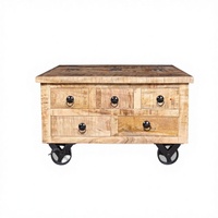 Table basse moderne en bois de manguier massif, fabriquée en Inde, bleu océan, pour salon, avec 3 tiroirs petits et 2 grands, roulettes métalliques, meubles de salon