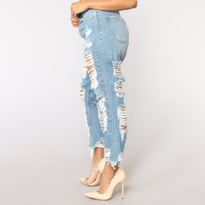 EDGE DENIM Jeans da <span class=keywords><strong>Donna</strong></span> a Vita Alta Strappati e Consumati, Morbidi Jeans Boyfriend <span class=keywords><strong>Blu</strong></span> Chiaro - Product Image 2