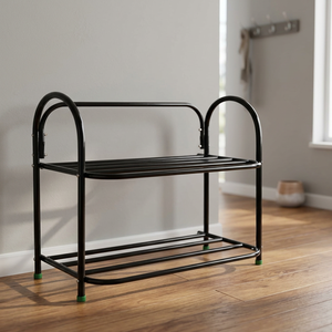 Étagère à chaussures double niveau en métal, type sur pied, rangement moderne et durable pour chaussures de salon - Product Image 3
